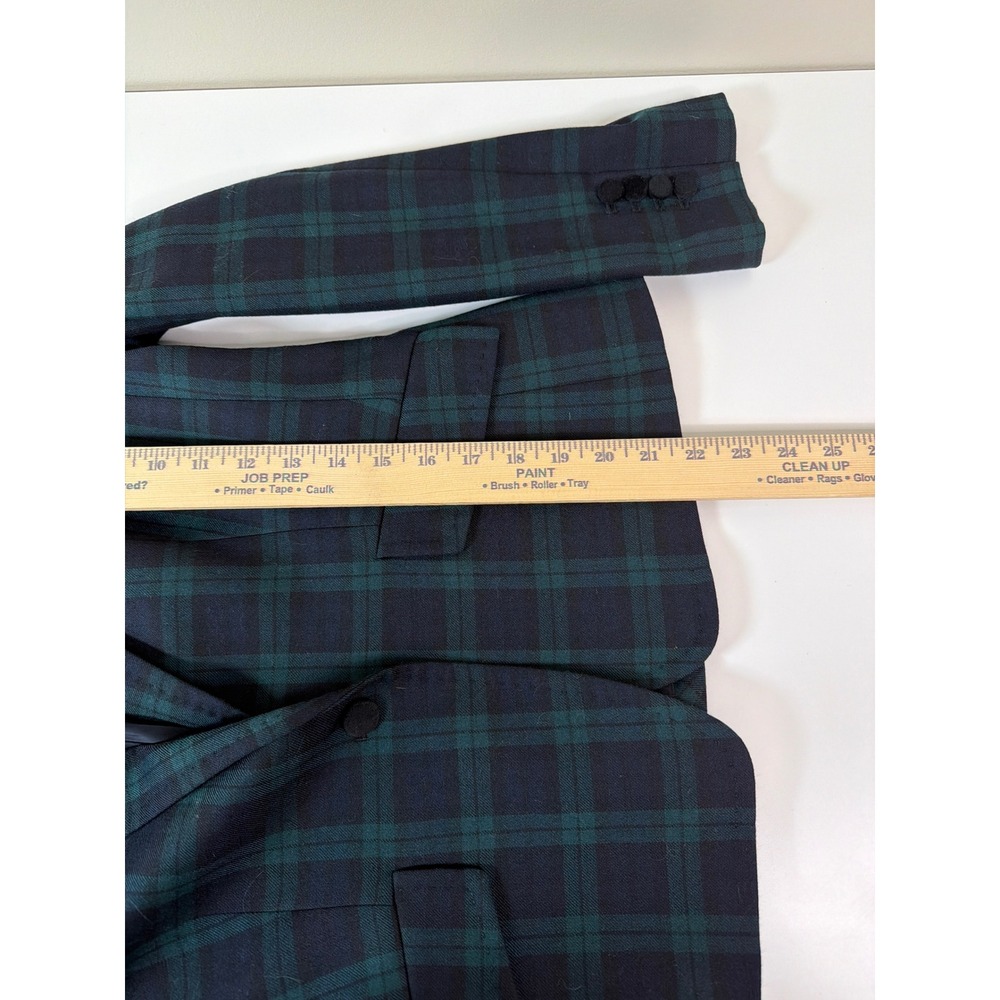 Talbots 4 Black Watch Plaid Wool Blend Velvet Collar Peplum Back Blazer Classic - Picture 7 of 9